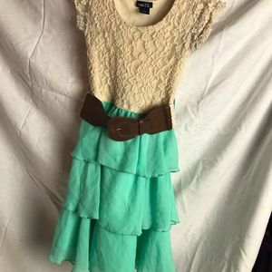 Cream and teal dress